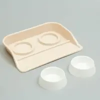 Миски с лотком &laquo;Феликс&raquo;, 300 мл, 41&times;30&times;6 см, пластик, бежевый лоток, белые миски