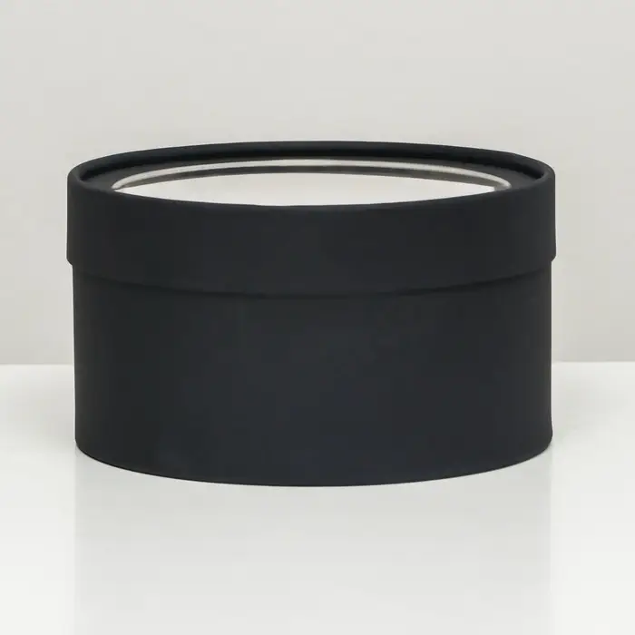 Подарочная коробка круглая, чёрная, завальцованная с окном, 18&times;10 см