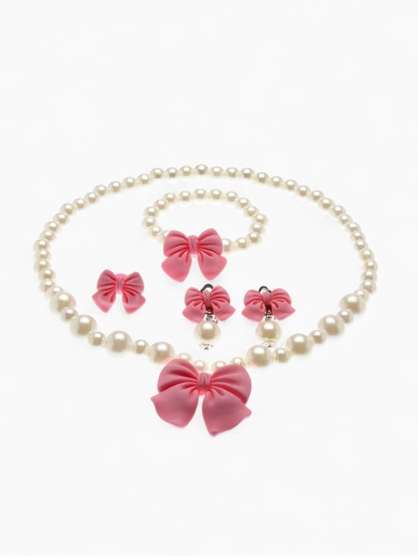 Набор детский Выбражулька «Бант», 4 предмета: кулон, браслет, кольцо, клипсы, бело-розовый Набор детский Выбражулька «Бант», 4 предмета: кулон, браслет, кольцо, клипсы, бело-розовый
