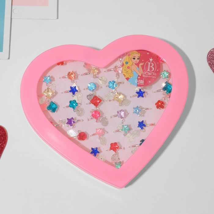 Кольца детские набор 36шт «Выбражулька» с подвеской, форма МИКС, цвет МИКС в серебре, б-р Кольца детские набор 36шт «Выбражулька» с подвеской, форма МИКС, цвет МИКС в серебре, б-р