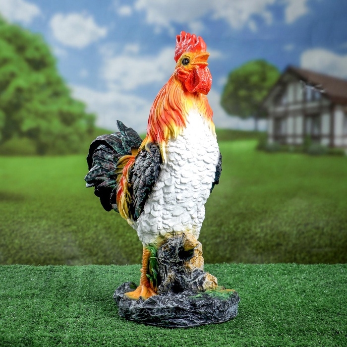 Садовая фигура из полистоуна «Петух на камне», 42×32×13 см