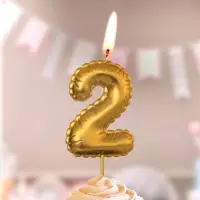Свеча в торт на шпажке "Воздушая цифра", цифра "2", золото