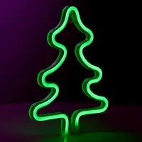 Неоновая вывеска &laquo;Ёлка&raquo; 19x25 см, от батареек ААх3, USB, свечение зелёное