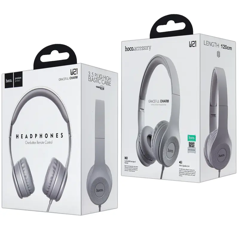Наушники W21 Graceful charm проводные с микрофоном HOCO серые Наушники W21 Graceful charm проводные с микрофоном HOCO серые