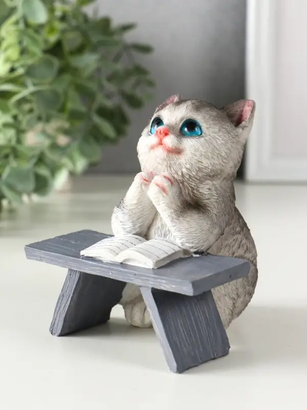 Фигурка полистоун &laquo;Котик с книгой за партой&raquo;, серый, 9&times;8.5&times;9.5 см