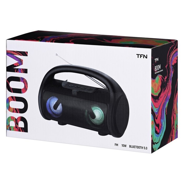 Портативная колонка Boom, 10 Вт, 1200 мАч, BT, FM, подсветка, черная Портативная колонка Boom, 10 Вт, 1200 мАч, BT, FM, подсветка, черная