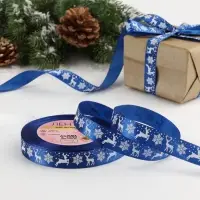 Лента атласная &laquo;Олени&raquo;, 15 мм, 23&plusmn;1 м, синяя