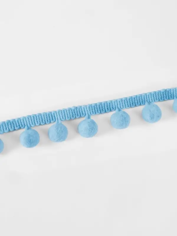 Тесьма декоративная с помпонами, 25 &plusmn; 5 мм, 9.1 &plusmn; 0.5 м, цвет голубой