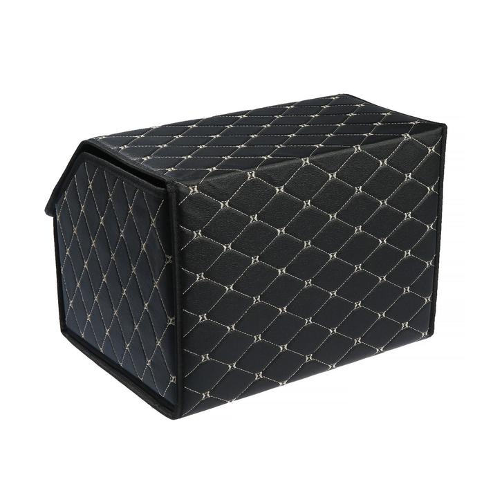 Органайзер саквояж в багажник автомобиля, 40×32×30 см, экокожа, черный с белой строчкой Органайзер саквояж в багажник автомобиля, 40×32×30 см, экокожа, черный с белой строчкой