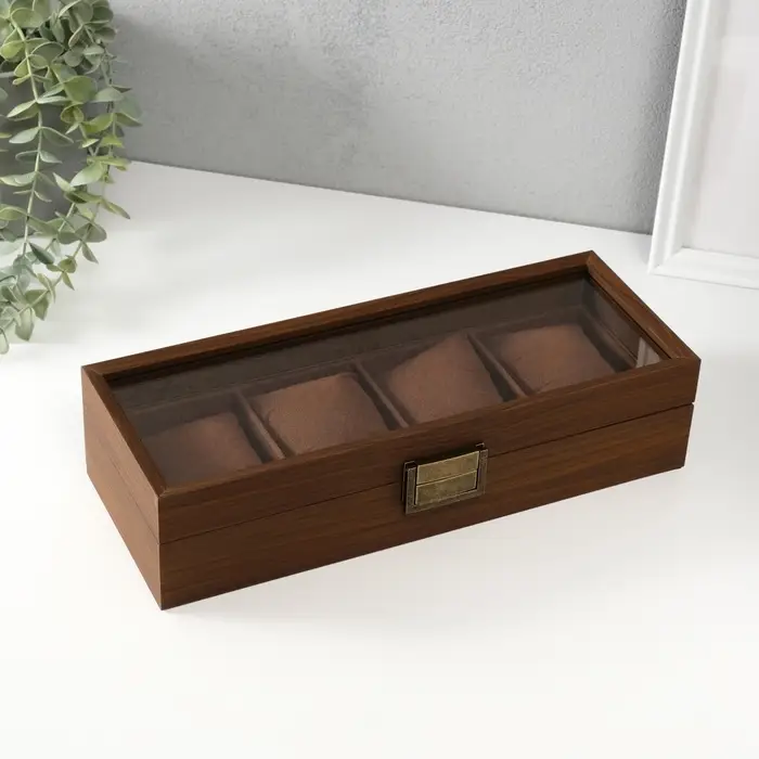 Шкатулка дерево под часы 4 деления   Шкатулка дерево под часы 4 деления  "Стиль" коричневая 12х31х7,5 см