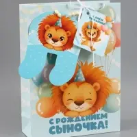 Пакет подарочный с местом под носочки &laquo;С рождением сыночка&raquo;, 28.3&times;10.4&times;39 см