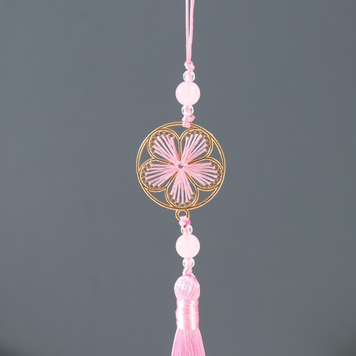Подвеска текстиль, металл  Подвеска текстиль, металл "Цветок в оправе" розовая 1х3х19,5 см