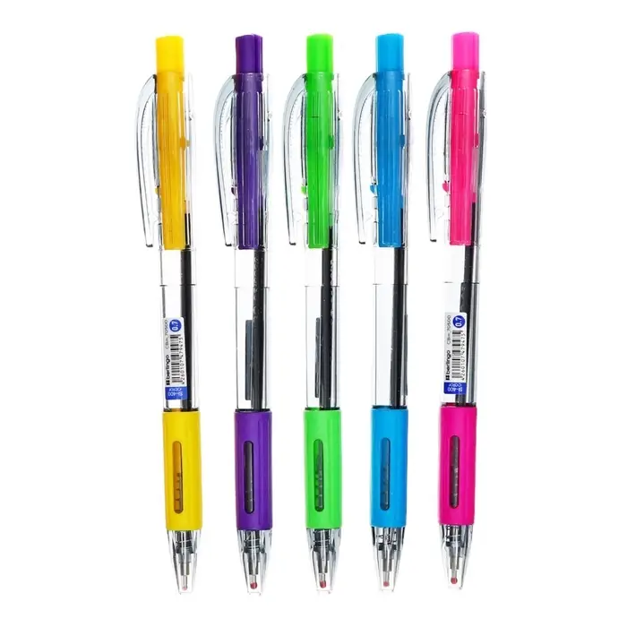 Ручка шариковая Berlingo. SI-400 Color, автоматическая, синий стержень, узел 0.7 мм, резиновый упор, МИКС