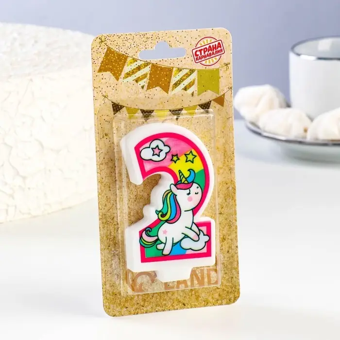 Свеча в торт «Единорог с шариком», цифра 2, розовый, 6.5 см Свеча в торт «Единорог с шариком», цифра 2, розовый, 6.5 см