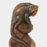 Сувенир "Ящерица" дерево Суар, 17х9х30 см, цв. золотисто-зелёный