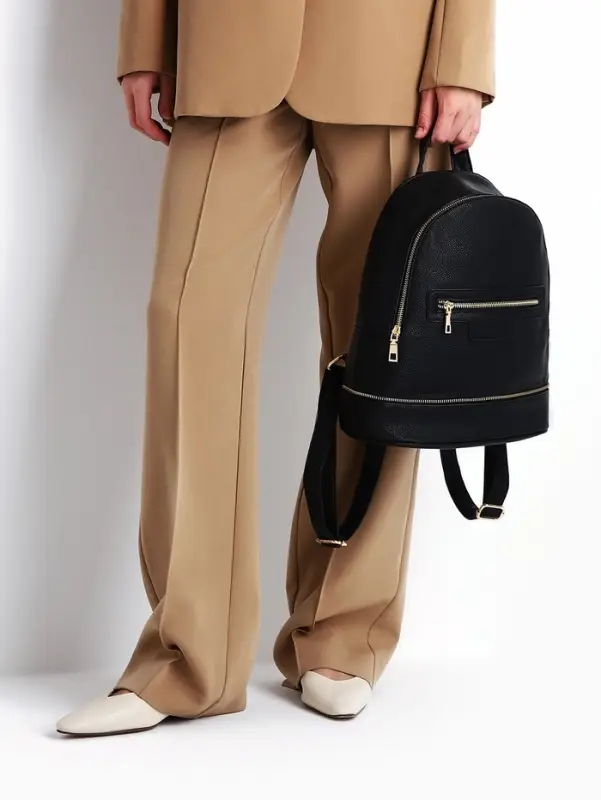 Рюкзак женский на молнии, с карманом, размер 27&times;13.5&times;33 см, чёрный