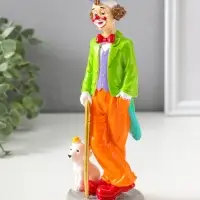 Сувенир полистоун "Клоун с тростью и пёсиком" яркий разноцветный 23 см