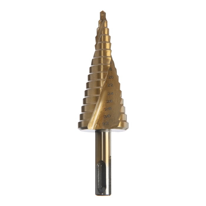 Сверло ступенчатое ТУНДРА ПРОФИ, HSS, TiN, спиральный профиль, SDS-plus, 4-32 мм Сверло ступенчатое ТУНДРА ПРОФИ, HSS, TiN, спиральный профиль, SDS-plus, 4-32 мм
