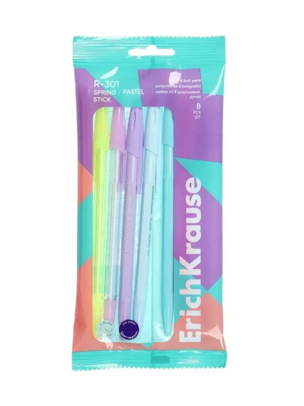 Набор ручек шариковых ErichKrause R=301 Stick Pastel, 8 штук, узел 0.7 мм, синие чернила