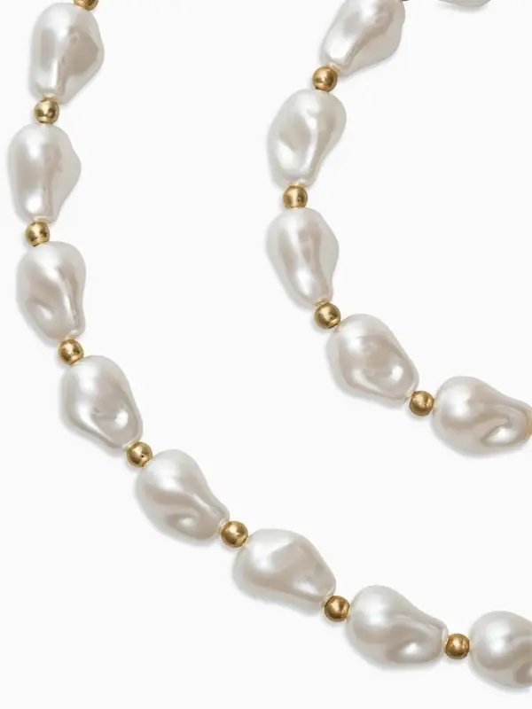 Набор 2 пред-та: бусы,браслет "Жемчуг барочный", капля, 40/18см, цвет белый в золоте