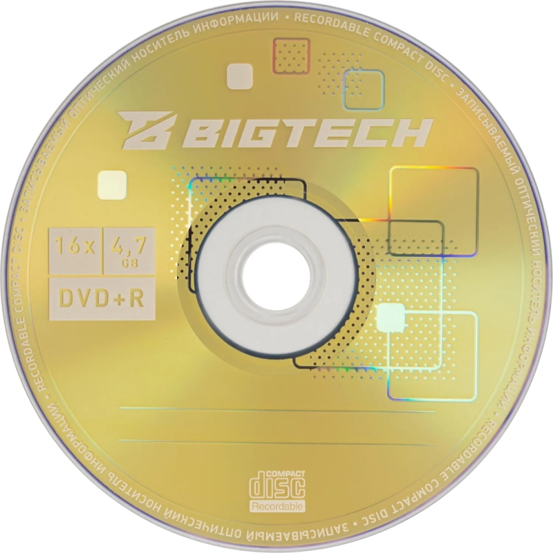 Носители информации Bigtech YDVDRB010 DVD+R 4,7 Гб/16х/1шт конверт белый