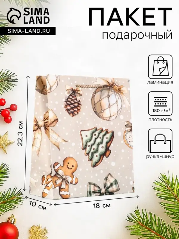 Пакет подарочный новогодний ламинированный, &laquo;Дед Мороз в лесу&raquo;, 18&times;10&times;22.3 см