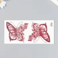 Переводные тату на тело чёрные «Бабочки с цветочным крылом», 9×19 см