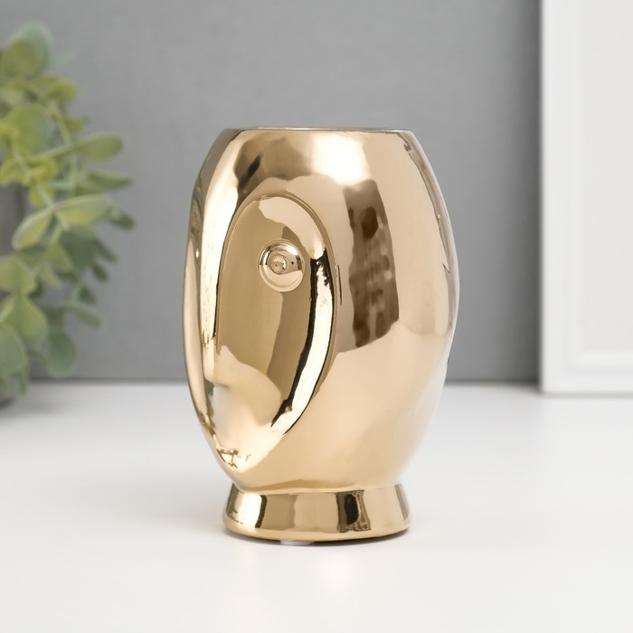 Подсвечник керамика на 1 свечу  Подсвечник керамика на 1 свечу "Сова Сипуха" d=3,5 золото 9х8,5х12,5 см