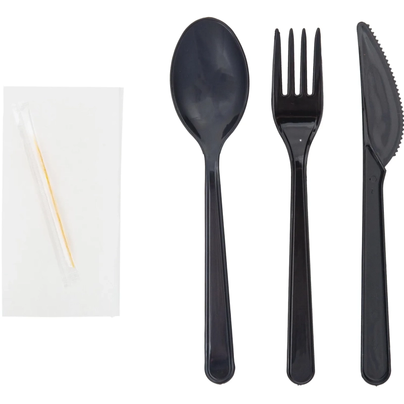Набор столовых приборов №5 черный 18см (в,л. ст., н.,салф,зуб) 250 шт/кор