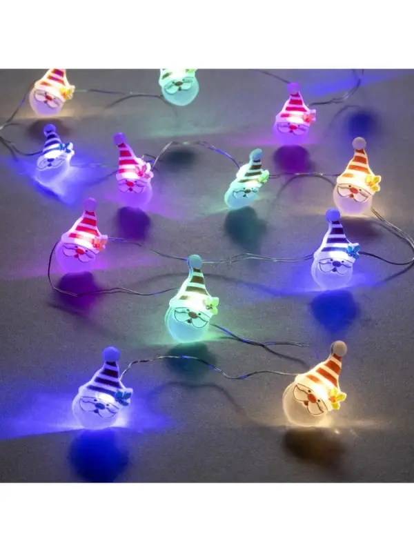 Гирлянда &laquo;Нить&raquo; 2 м, роса с насадками &laquo;Дед Мороз&raquo;, IP20, серебристая нить, 20 LED, 2 режима, от батареек АА&times;2, свечение мульти