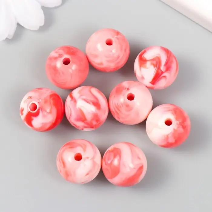 Бусины пластик "Разводы краски. Красные" набор 20 гр d=1,6 см