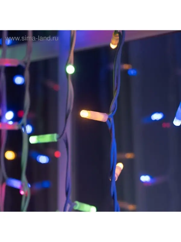 Гирлянда &laquo;Занавес&raquo; 2&times;3 м, IP65, УМС, белая нить каучук, 600 LED, свечение мульти, 220 В