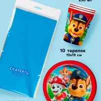 Посуда одноразовая бумажная &laquo;Щенячий патруль&raquo;, на 10 персон, стаканы, тарелки, скатерть, МИКС