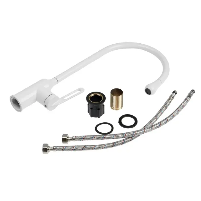 Смеситель для кухни ZEIN Z3744, &laquo;капелька&raquo;, однорычажный, высота излива 26 см, белый