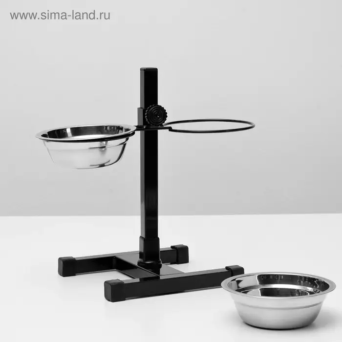 Подставка с мисками, 2&times;350 мл, высота 30 см, разборная, чёрная