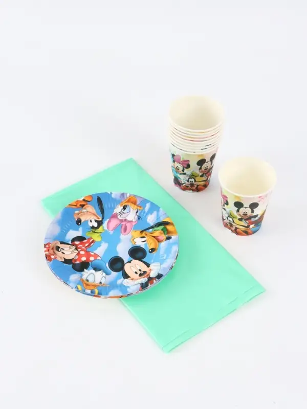 Посуда одноразовая бумажная на 10 персон: стаканы, тарелки, скатерть, Друзья