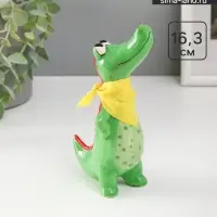 Фигурка керамика &laquo;Крокодил с косынкой&raquo;, ярко-зелёный, 9.3&times;6&times;16.3 см