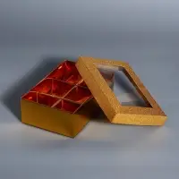 Коробка подарочная для 6 конфет золото глиттер, с окном, 12&times;8.5&times;4 см