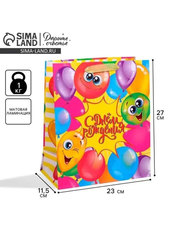 Пакет подарочный ламинированный, упаковка, «Весёлого дня рождения!», ML 23 х 27 х 11.5 см
