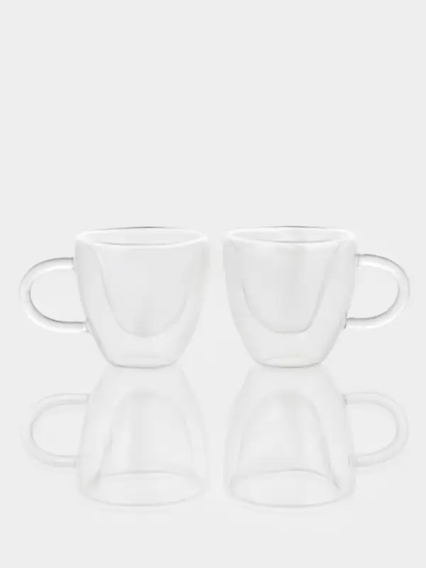 Набор кружек с двойными стенками Доляна &laquo;Сердце&raquo;, 150 мл, 11.5&times;8.5&times;8 см, 2 шт., стекло, прозрачный