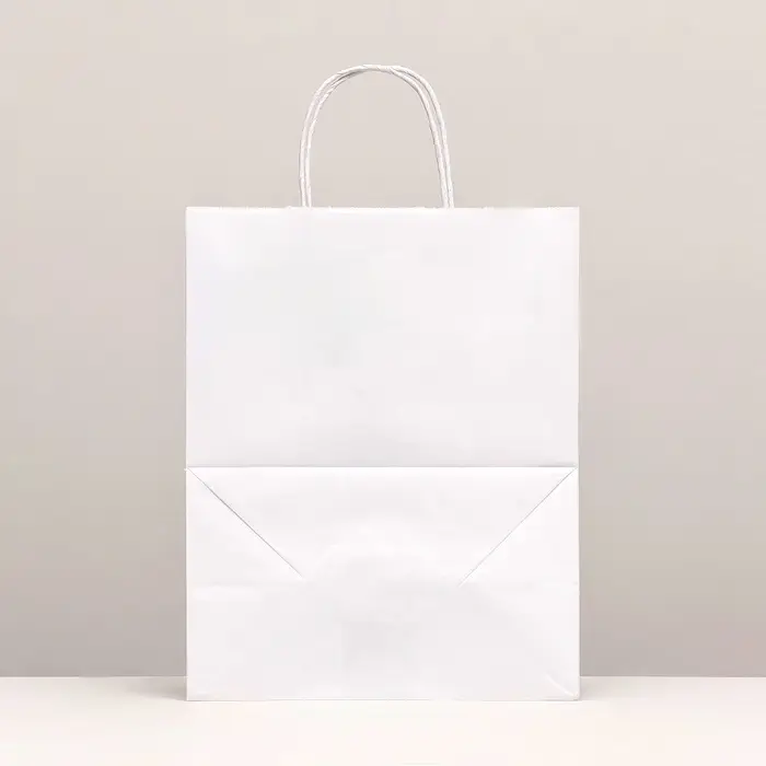 Пакет крафт без печати, белый, круглая ручка 24&times;14&times;28 см