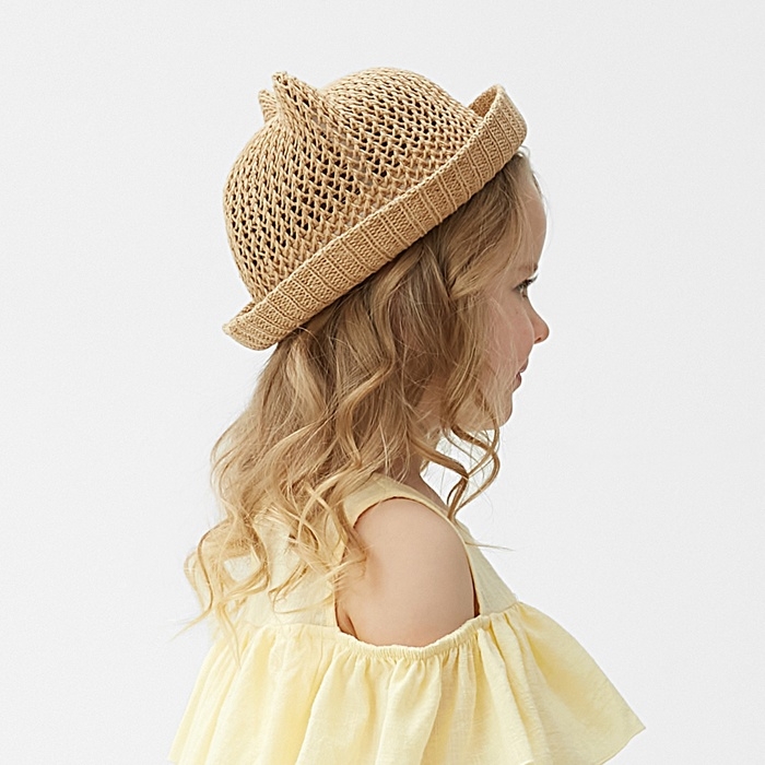 Шляпа для девочки MINAKU с ушками, цвет бежевый, р-р 48 Шляпа для девочки MINAKU с ушками, цвет бежевый, р-р 48