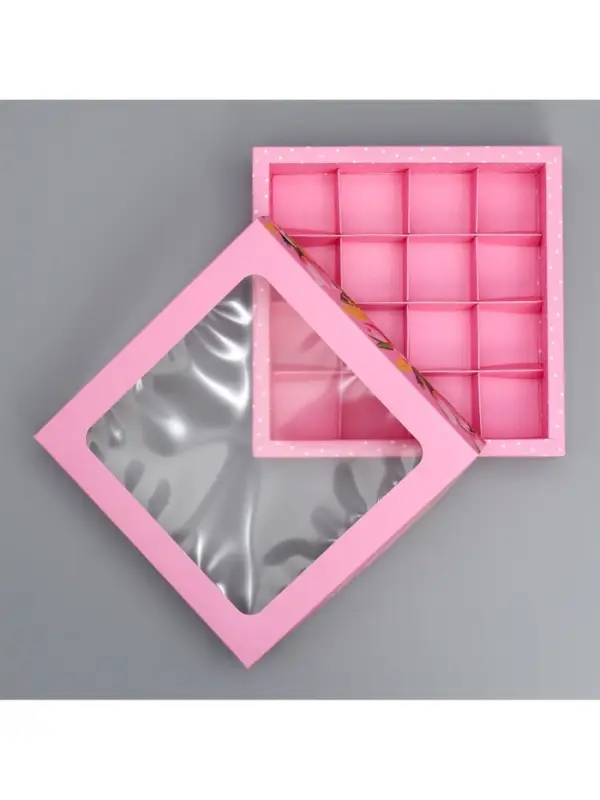 Коробка для конфет, кондитерская упаковка, 16 ячеек &laquo;От всего сердца&raquo;, 18.9&times;18.9&times;3.8 см