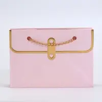 Пакет переноска для цветов, ручка цепь, &laquo;Розовый&raquo;, с золотым тиснением, 15&times;10.5&times;10 см