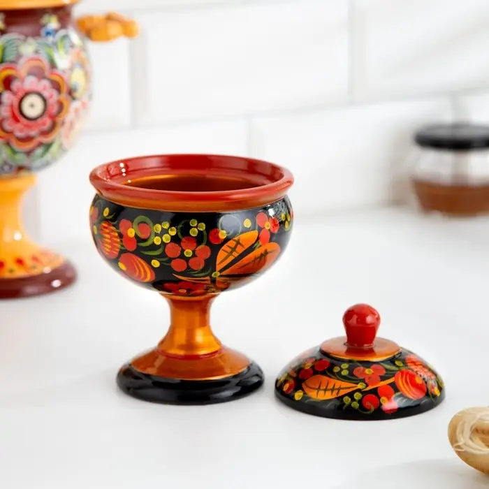 Конфетница, с крышкой, большая, хохлома Конфетница, с крышкой, большая, хохлома