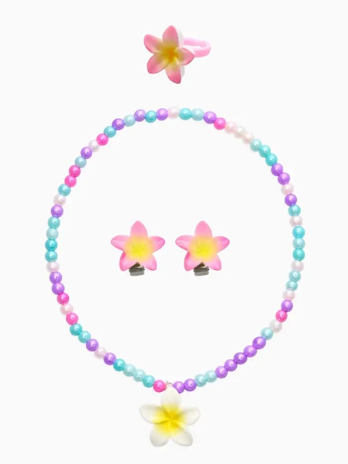 Набор детский &laquo;Выбражулька. Цветок&raquo;, 3 предмета: бусы, клипсы, кольцо безразмерное, разноцветный