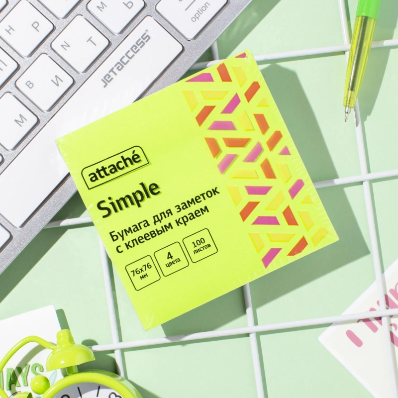 Стикеры с клеев.краем 76x76 мм 100 лист неоновый зеленый