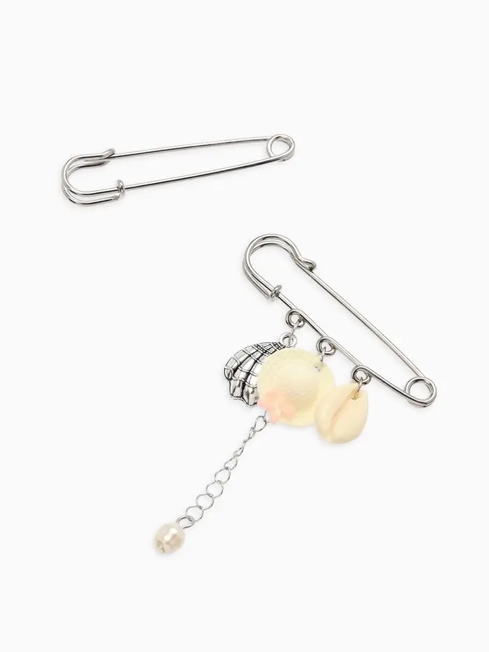 Булавка (набор 2шт) "Пляж" L=7см, цвет белый в серебре