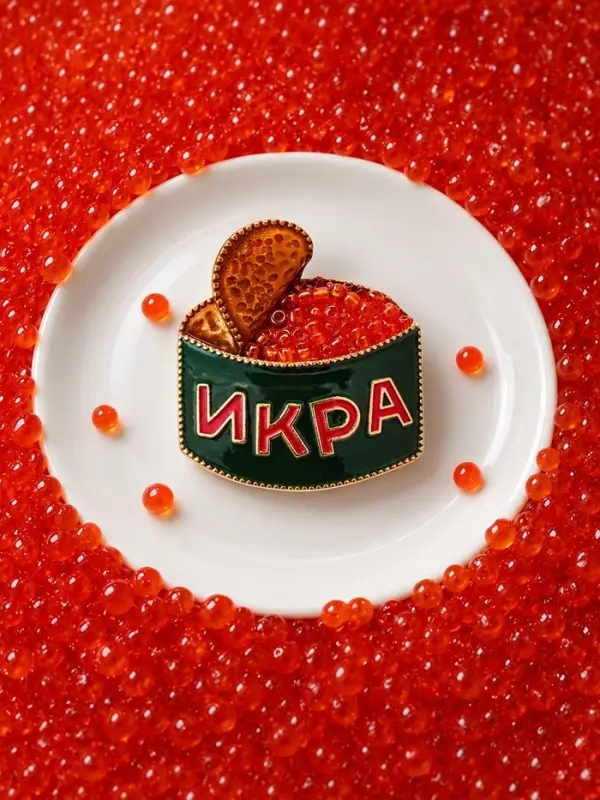 Брошь новогодняя &laquo;Баночка икры&raquo;, цветная в золоте