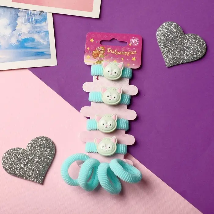 Резинка для волос "Конфетти" (набор 8 шт) котик, зелёный